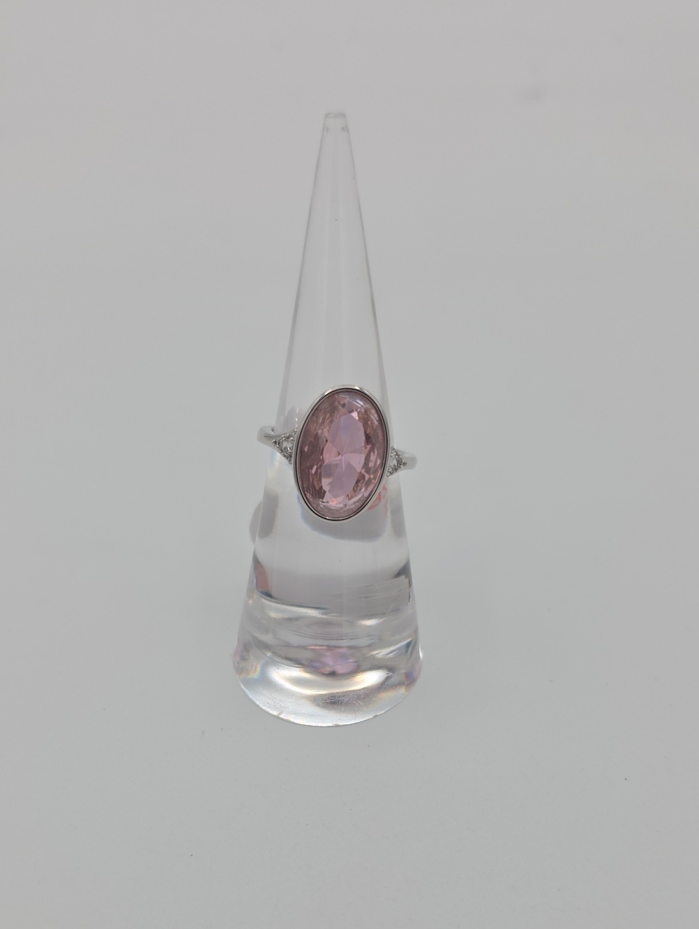 Rose Quartz CZ Rhodium Ring